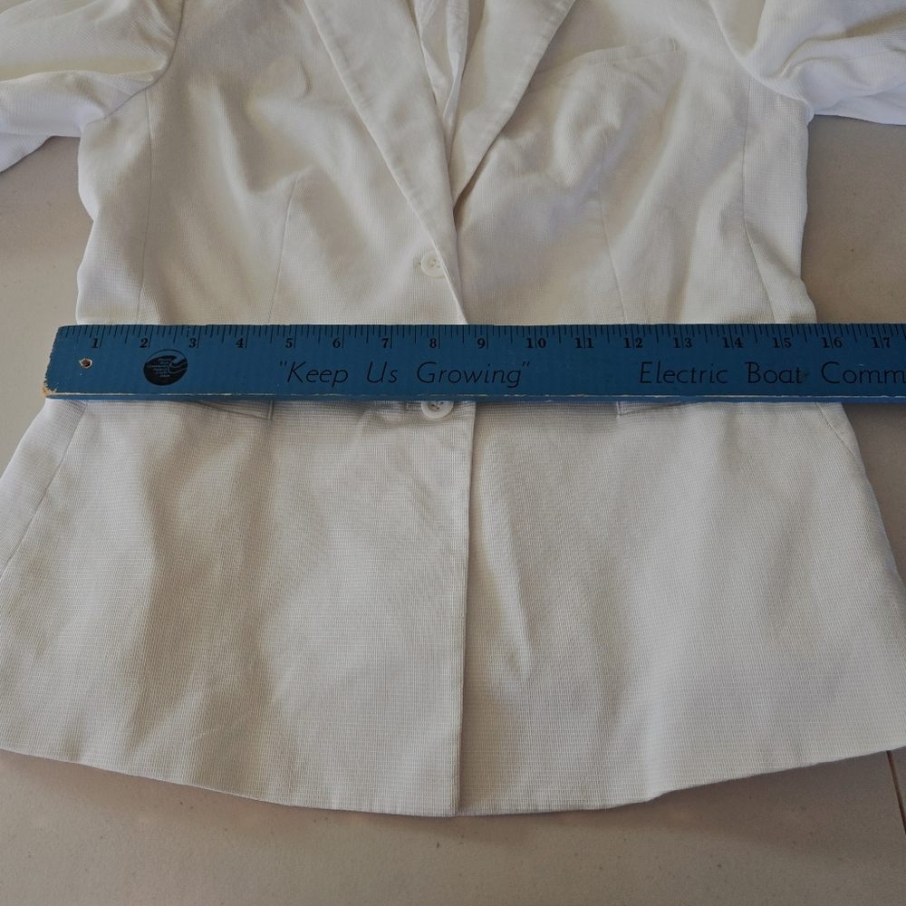 Vintage Express Stretch Blazer Jacket Size 7/8 White Lined 2 Button Pockets - Picture 12 of 16